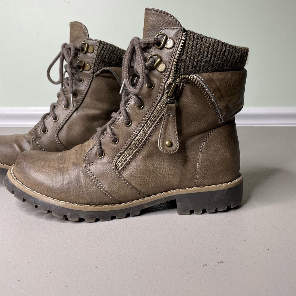Cliffs by White Mountain Boots Sweater Ankle Cuff Lace Up Brown 6.5 Granola Camp - Picture 5 of 8